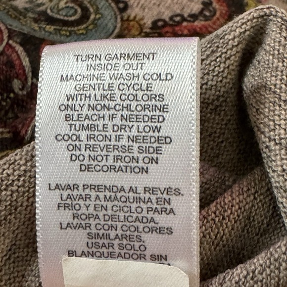 Energe XL Top Shirt Brown Paisley Scoop Neck 3/4 Sleeve Knit Embellished Stretch - Picture 7 of 7